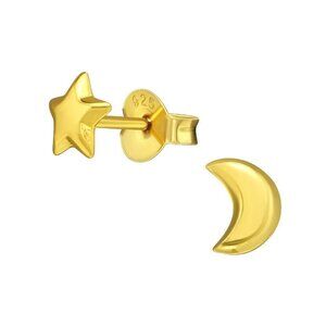 14K Gold Vermeil Celestial Mismatched Star & Moon Stud Earrings